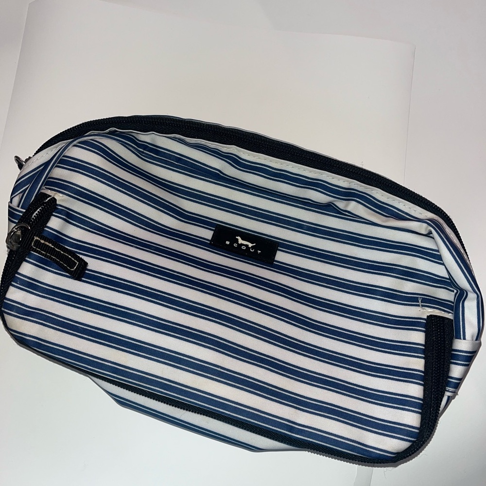 Blue and White Striped Tolietry Bag